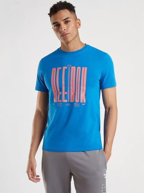 reebok blue slim fit printed t-shirt