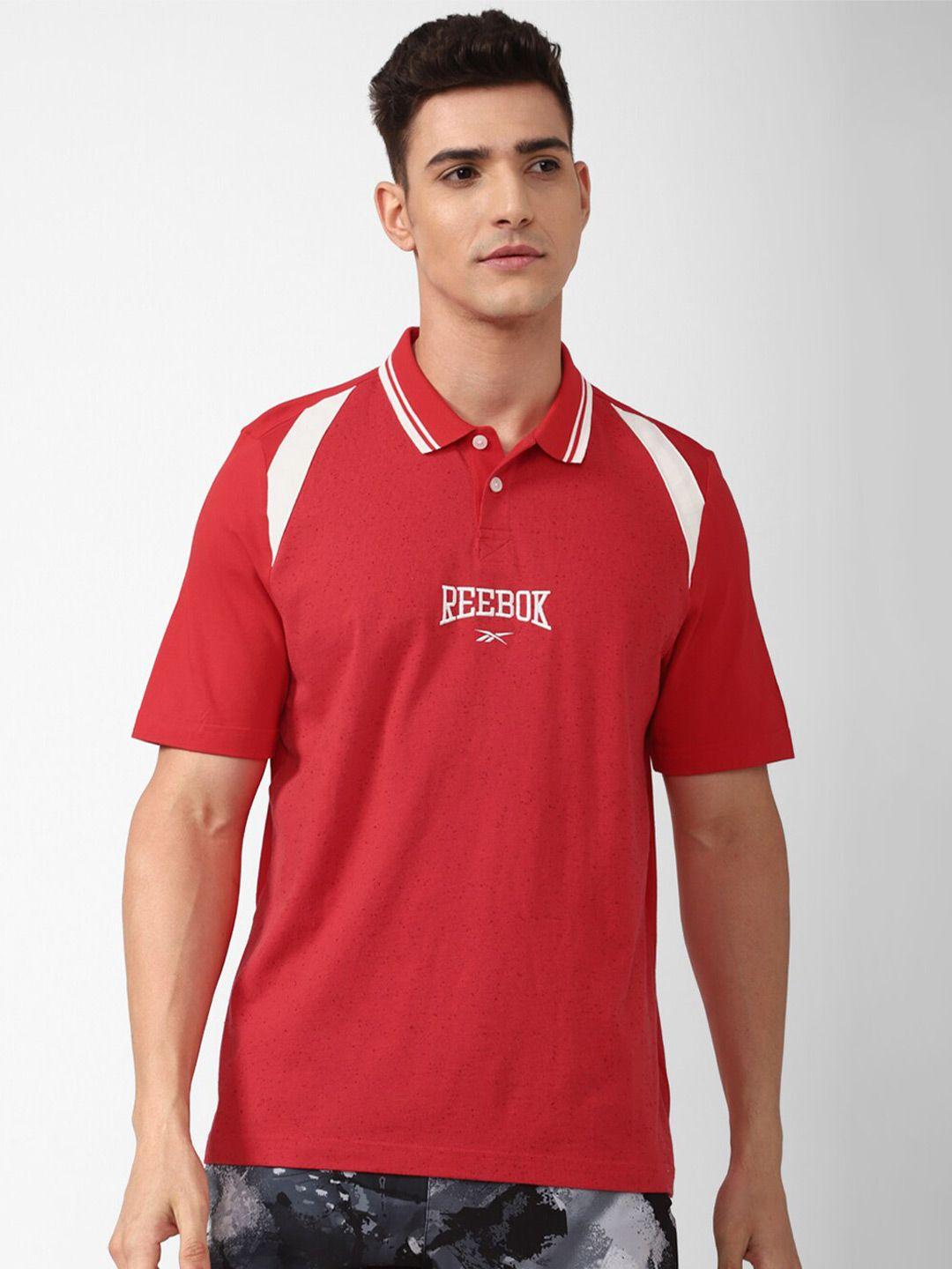 reebok cl var polo collar slim-fit pure cotton t-shirt