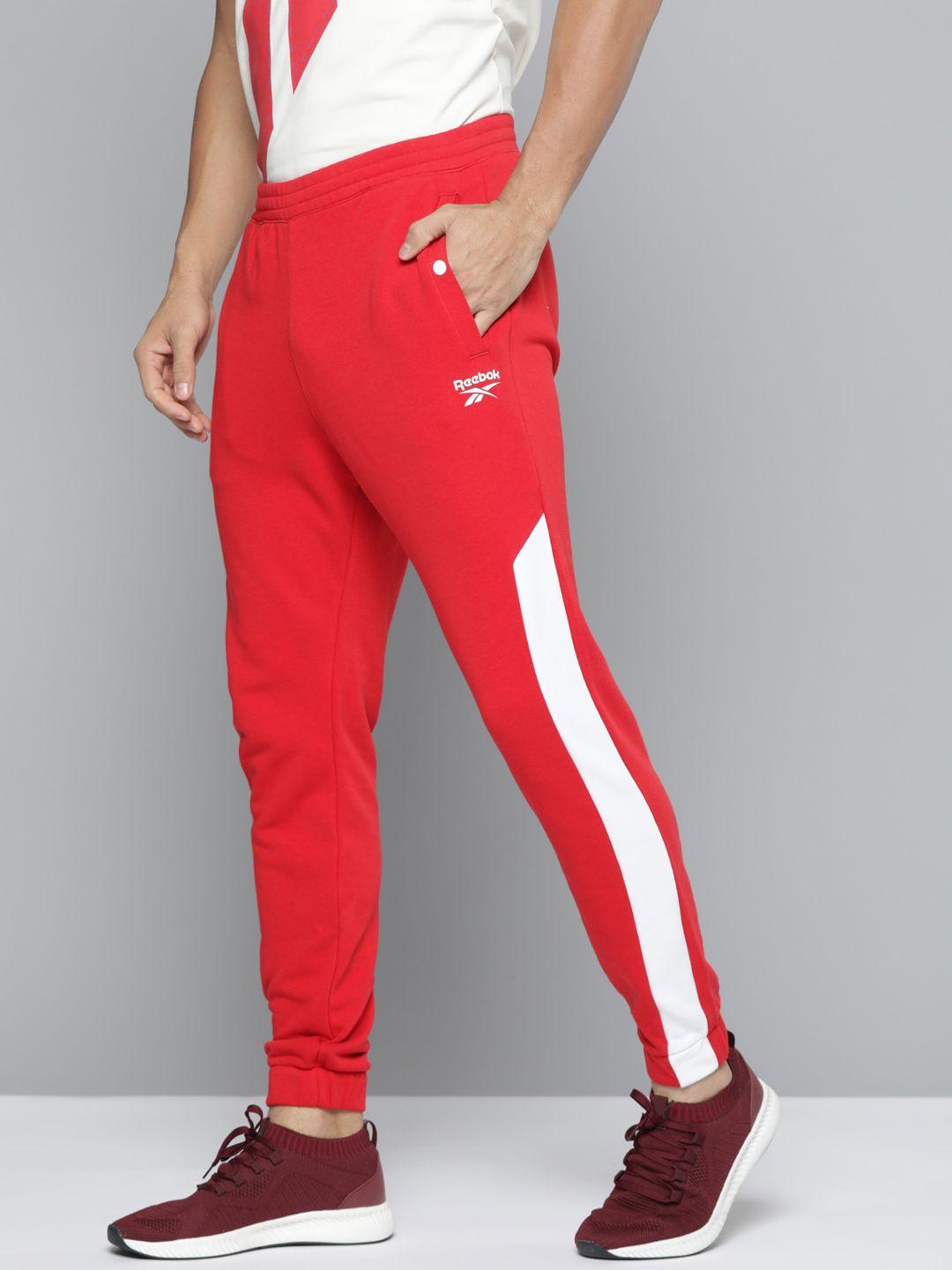 reebok classic men red & white wce contrast panelled joggers