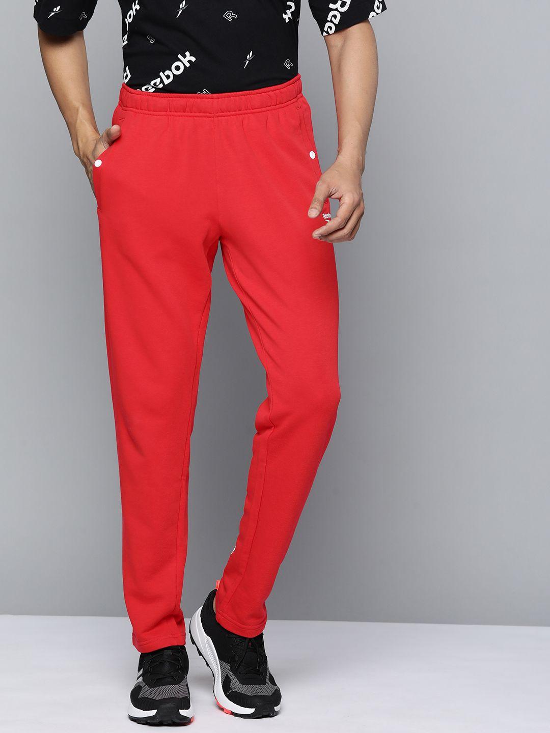 reebok classic men red solid brand logo printed track pants