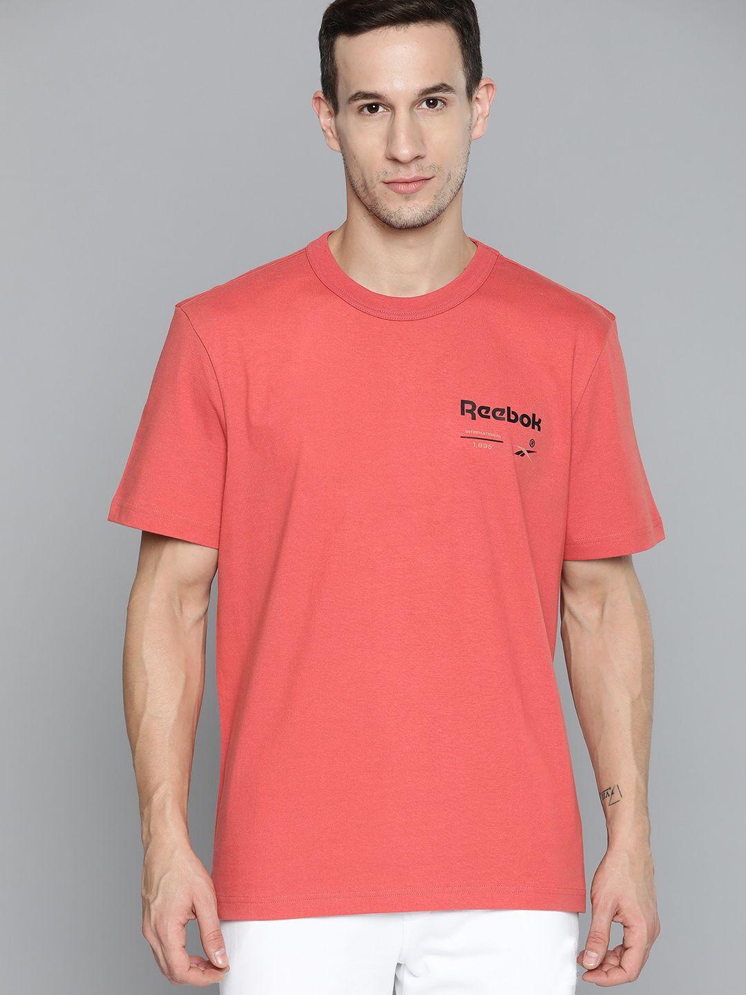 reebok classic unisex coral red pure cotton brand logo printed t-shirt