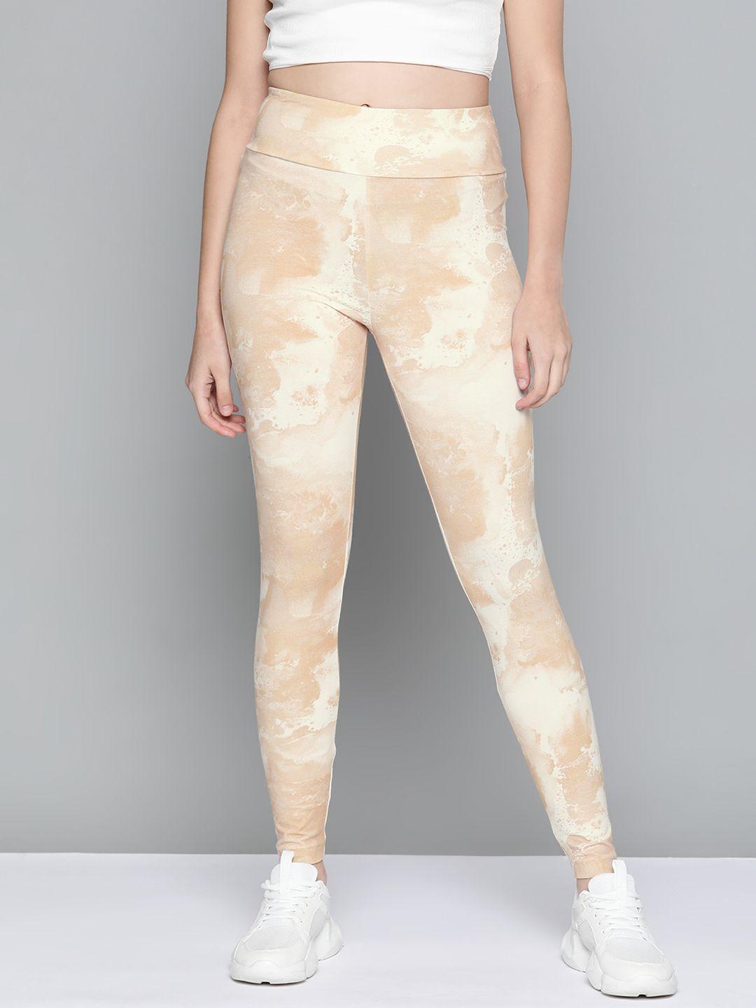 reebok classic women beige & off-white cloud splatter printed tights