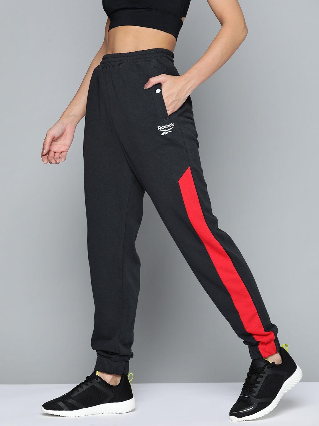 reebok classic women black & red colorblocked joggers