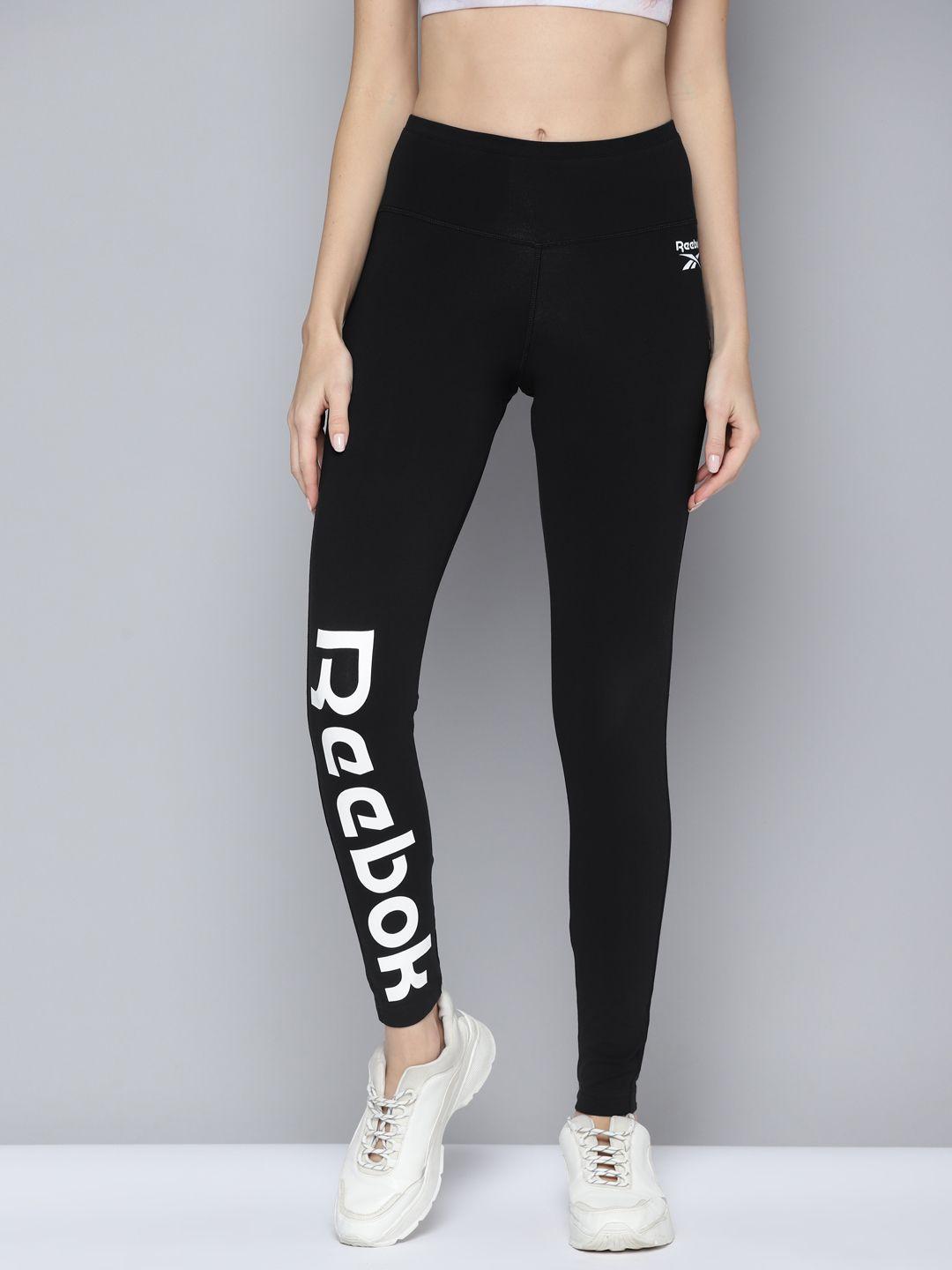 reebok classic women black & white wce brand logo print tights