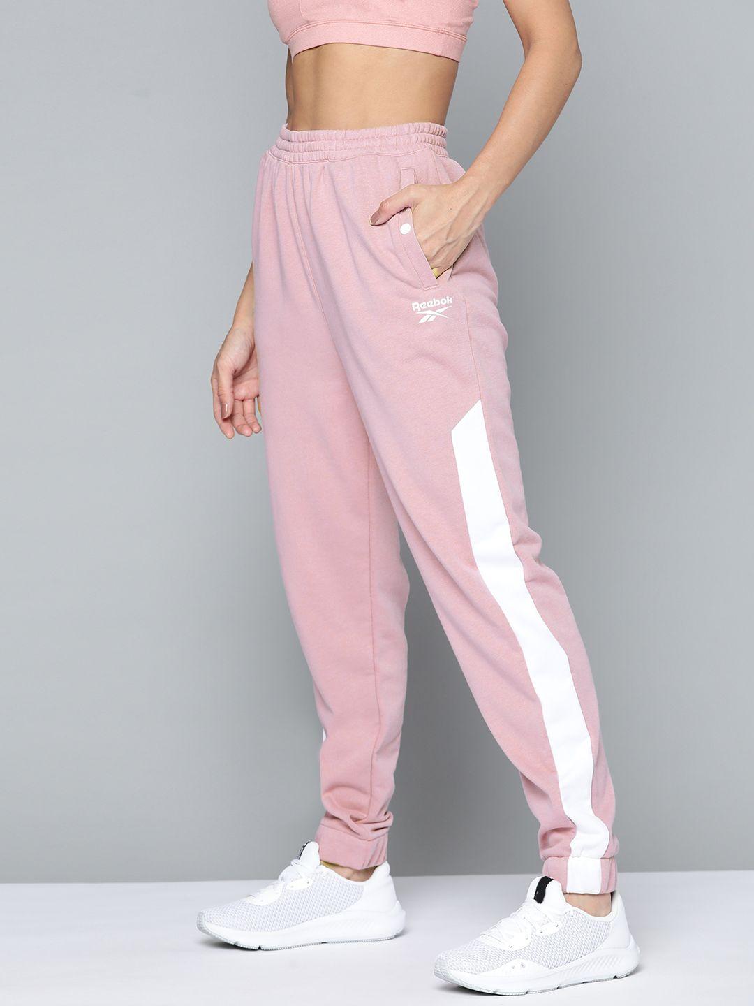 reebok classic women dusty pink & white colorblocked joggers