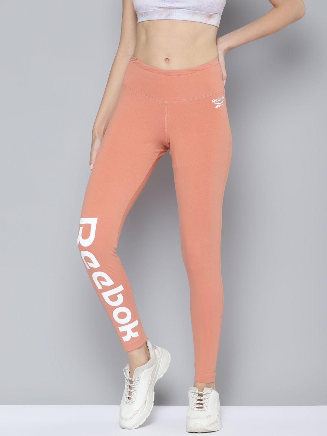 reebok classic women dusty pink & white wce brand logo print tights