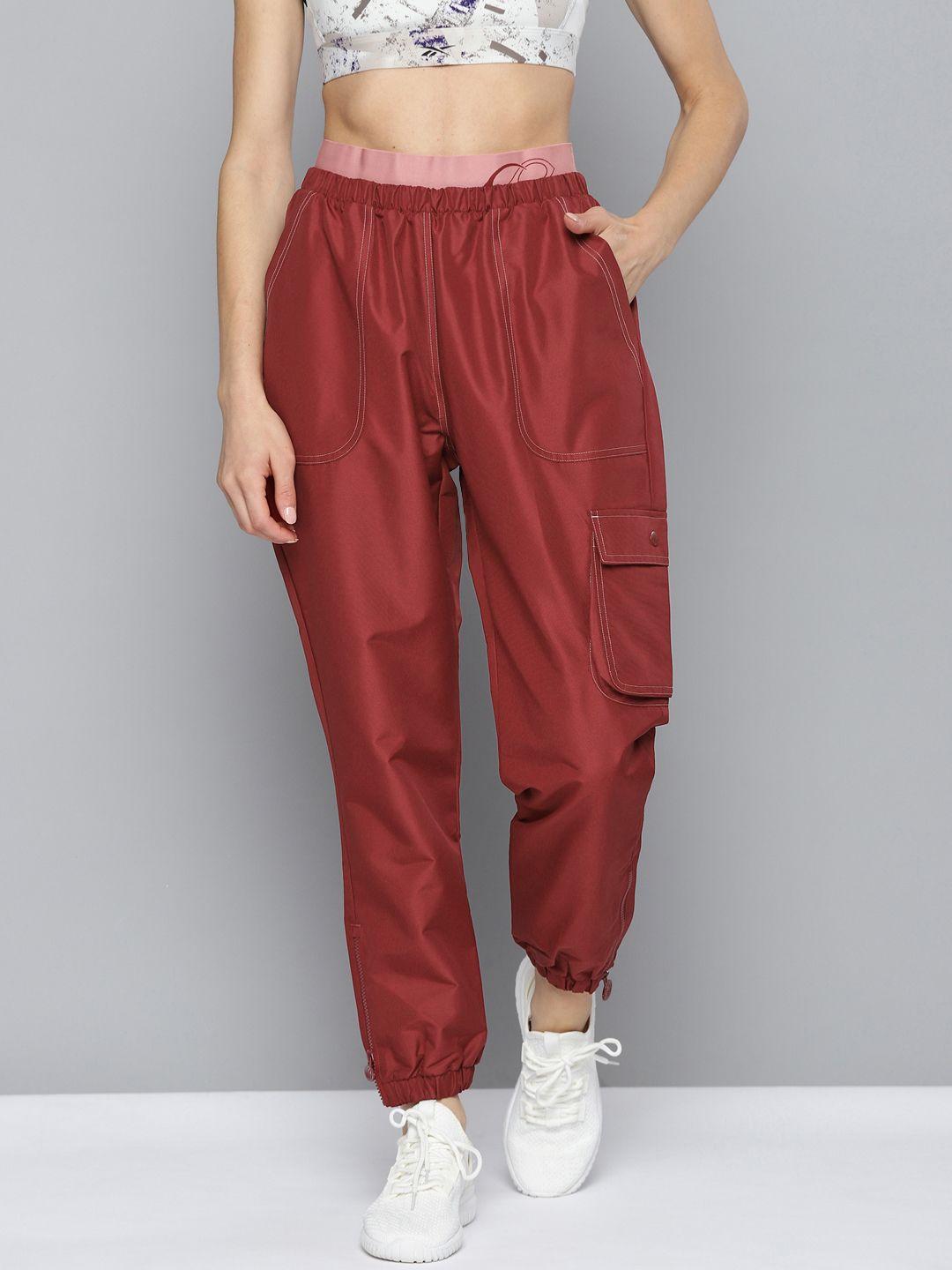 reebok classic women maroon solid cardi b running track pants