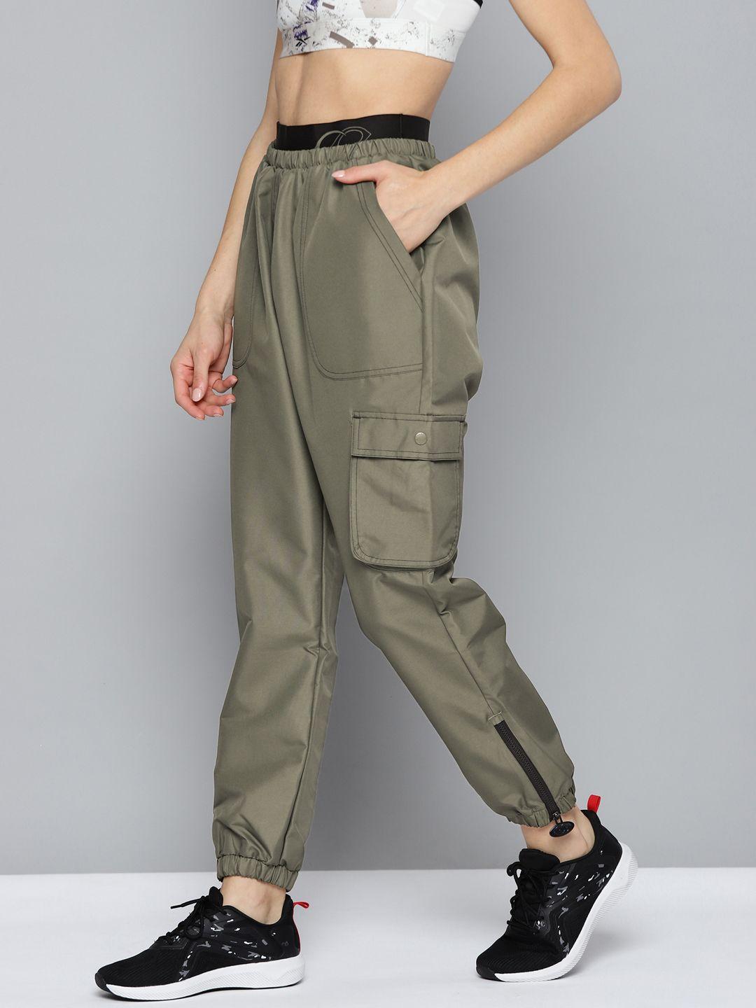 reebok classic women olive green solid cardi b running track pants