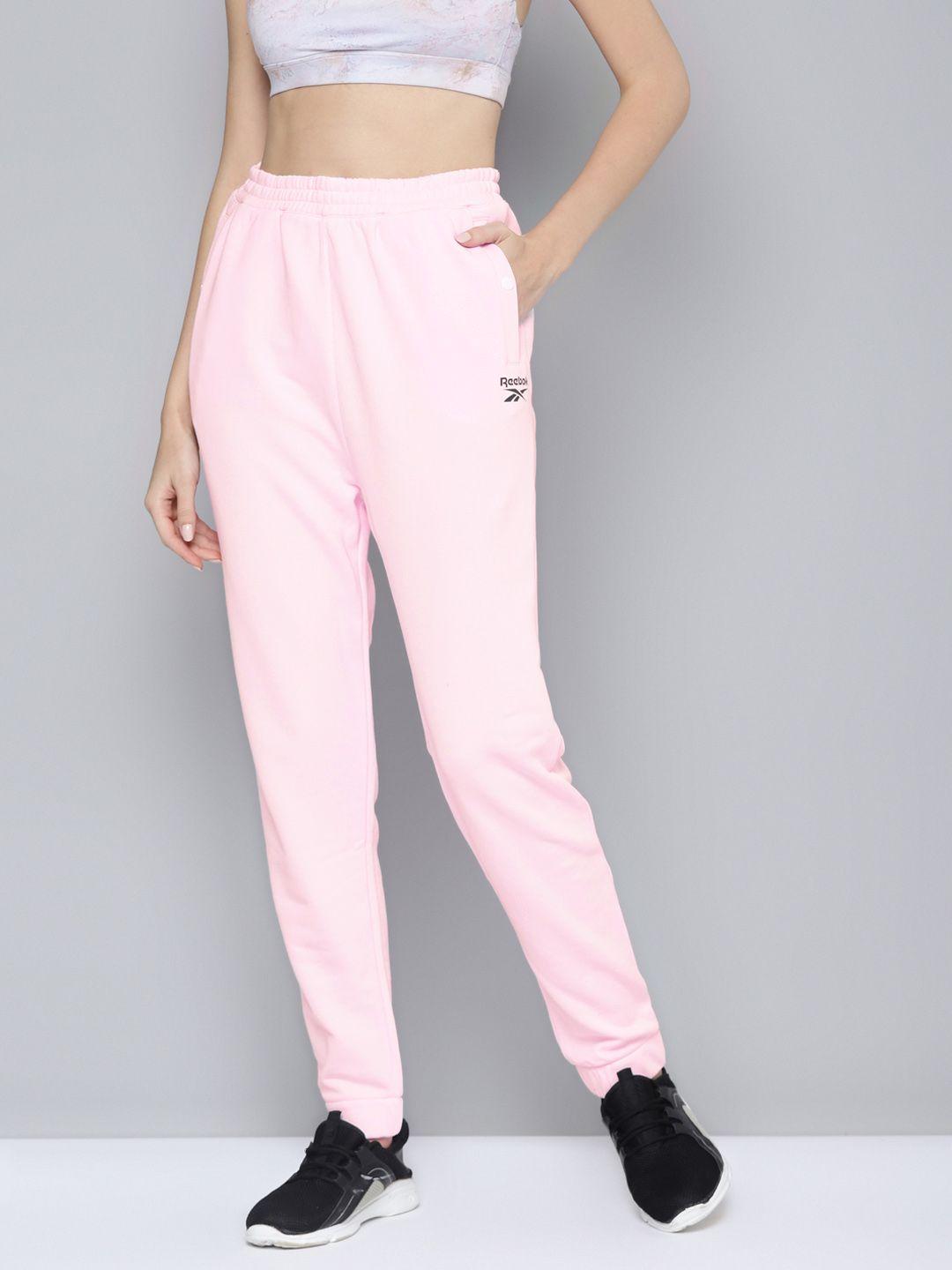 reebok classic women pink & white wce brand logo print joggers