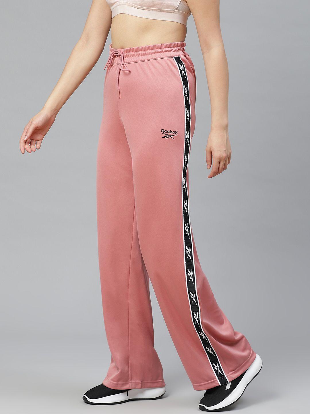 reebok classic women pink side-striped classics foundation wide fit track pants