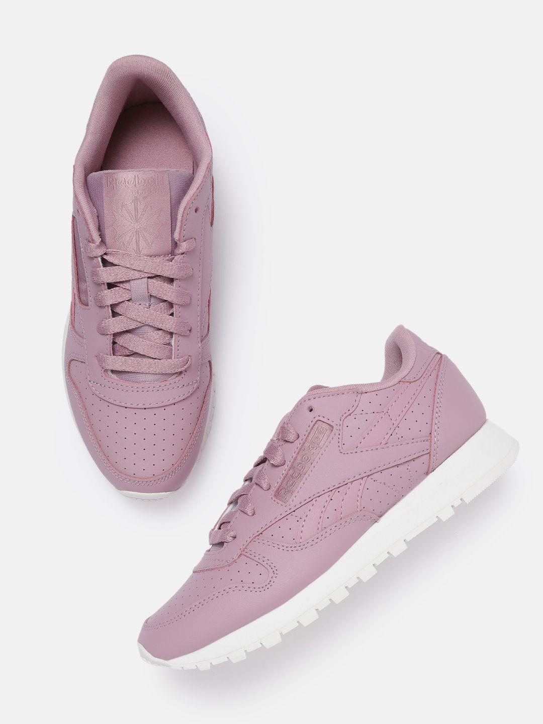 reebok classic women purple perforations leather sneakers