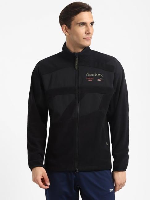 reebok classics black printed high neck jacket