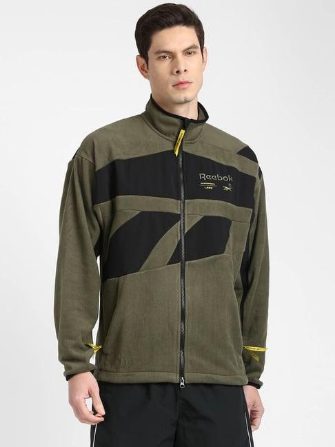 reebok classics olive & black printed high neck jacket