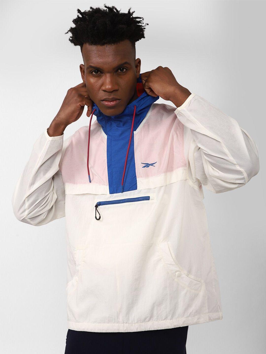 reebok colourblocked fitness ts ltwt woven anorak hooded jacket