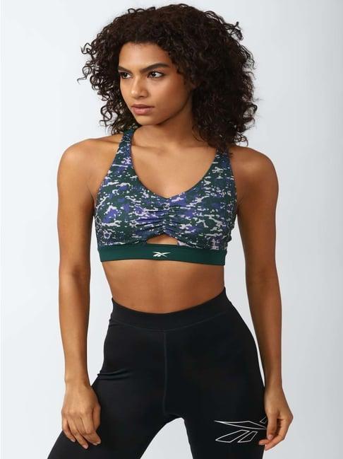 reebok green & blue printed sports bra