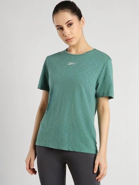 reebok green cotton plain sports t-shirt