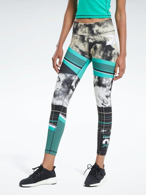 reebok green printed sports tights