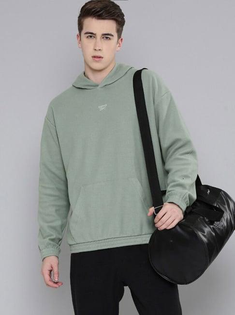 reebok green regular fit hooded sweatshirt