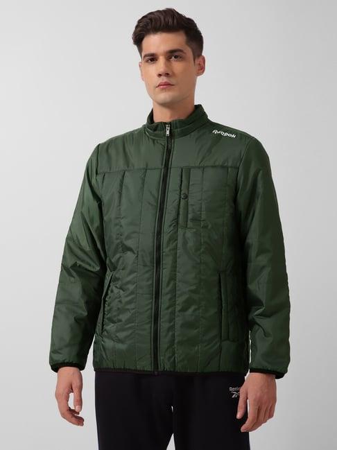 reebok green regular fit light padded sports jacket