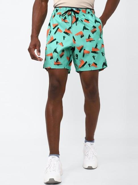 reebok green regular fit printed shorts