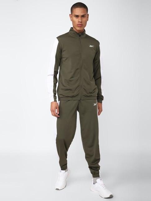 reebok green regular fit tracksuit