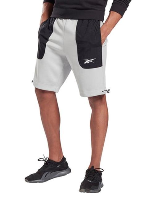 reebok grey regular fit self pattern sports shorts