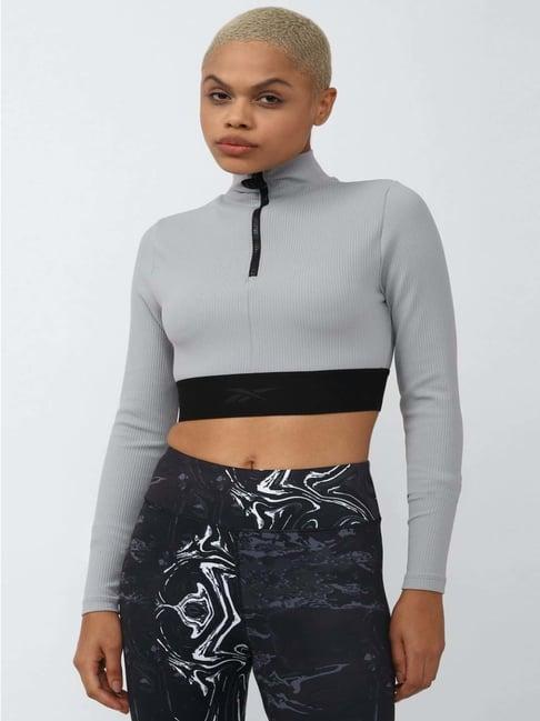 reebok grey regular fit sports crop top