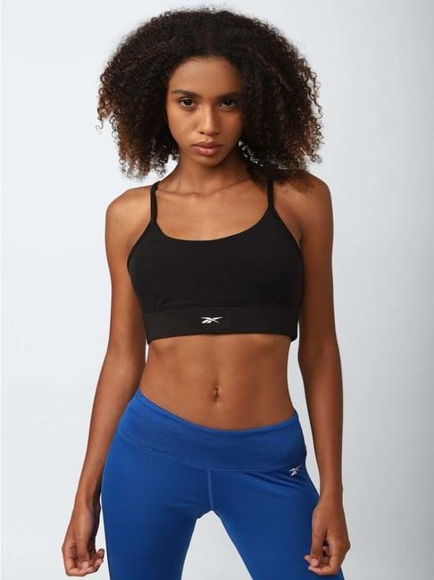 reebok jet black plain sports bra