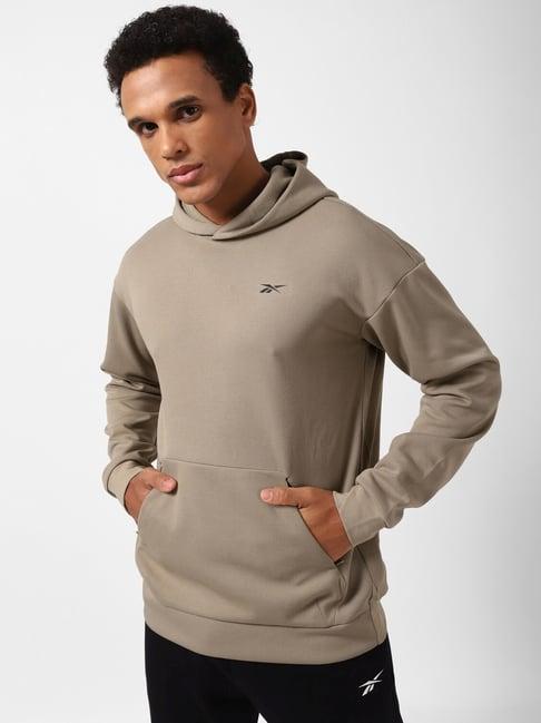 reebok khaki regular fit hooded sweatshirt