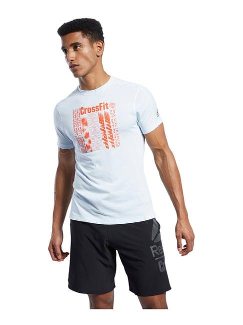 reebok light blue slim fit printed t-shirt