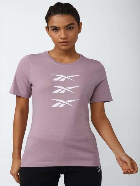 reebok lilac cotton graphic print sports t-shirt