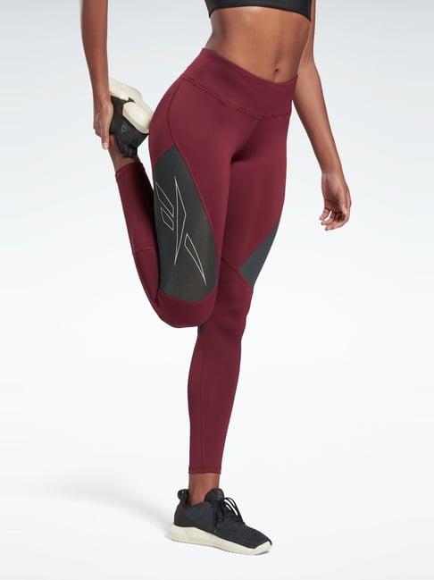 reebok maroon color-block sports tights