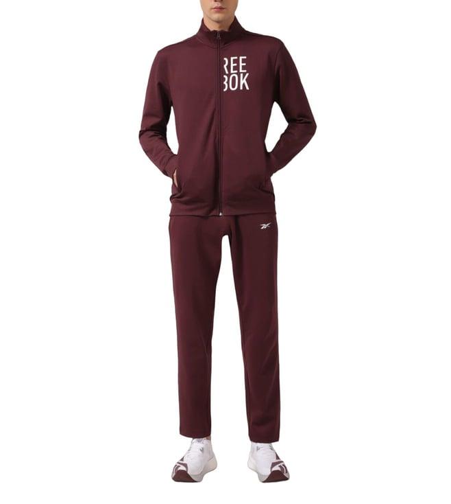 reebok maroon logo regular fit tracksuits