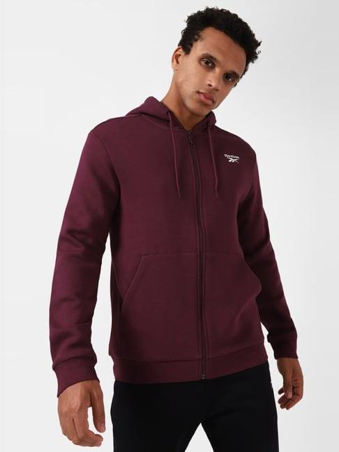 reebok maroon regular fit hooded sweatshirt