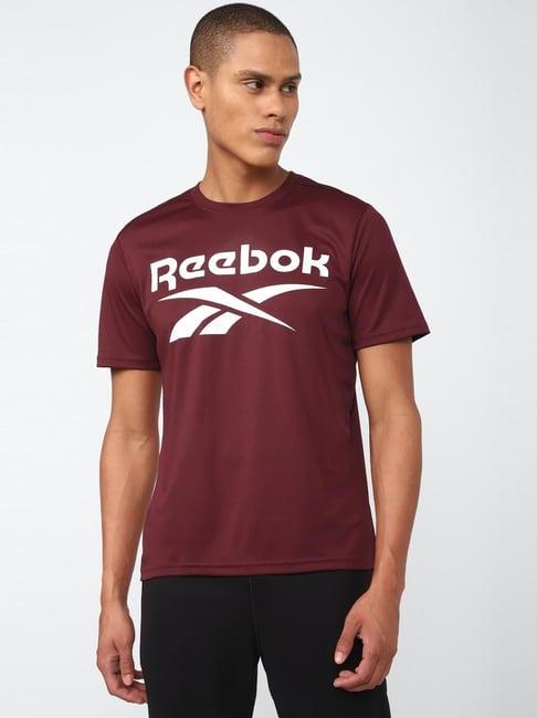 reebok maroon slim fit printed t-shirt