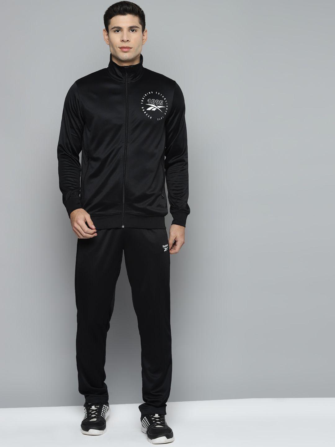 reebok men black solid wr ele tracksuits