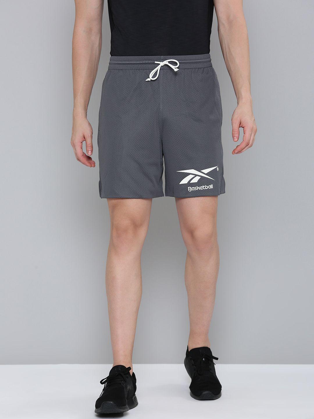 reebok men brand logo printed sports shorts