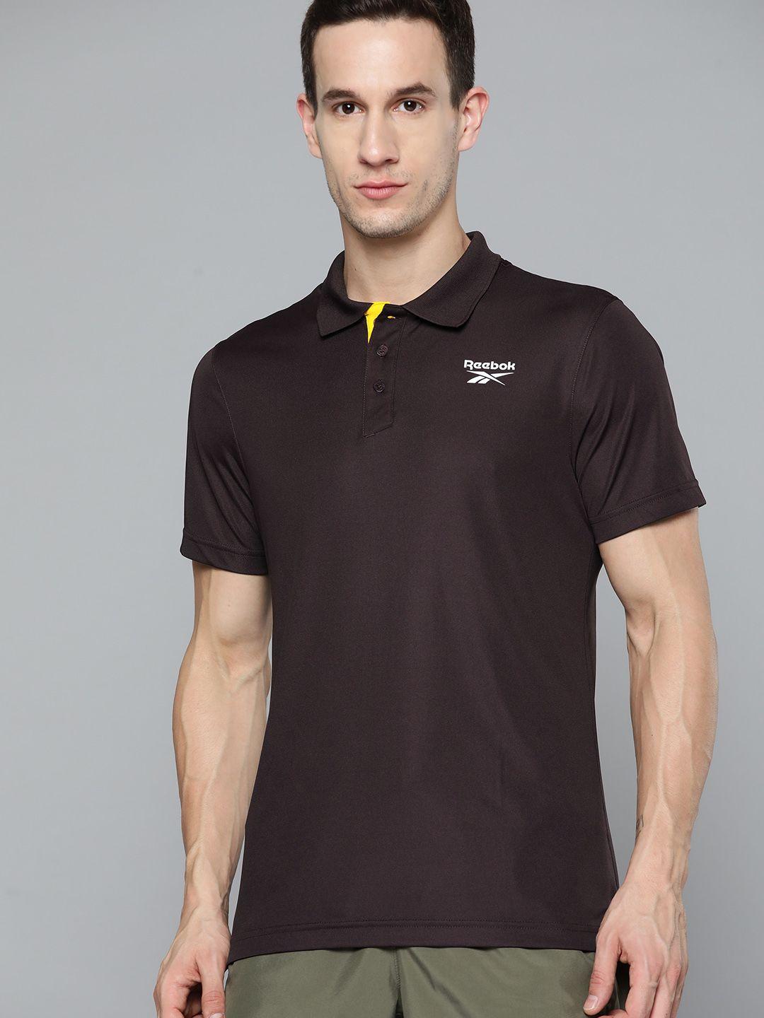 reebok men brown solid speedwick training polo collar t-shirt