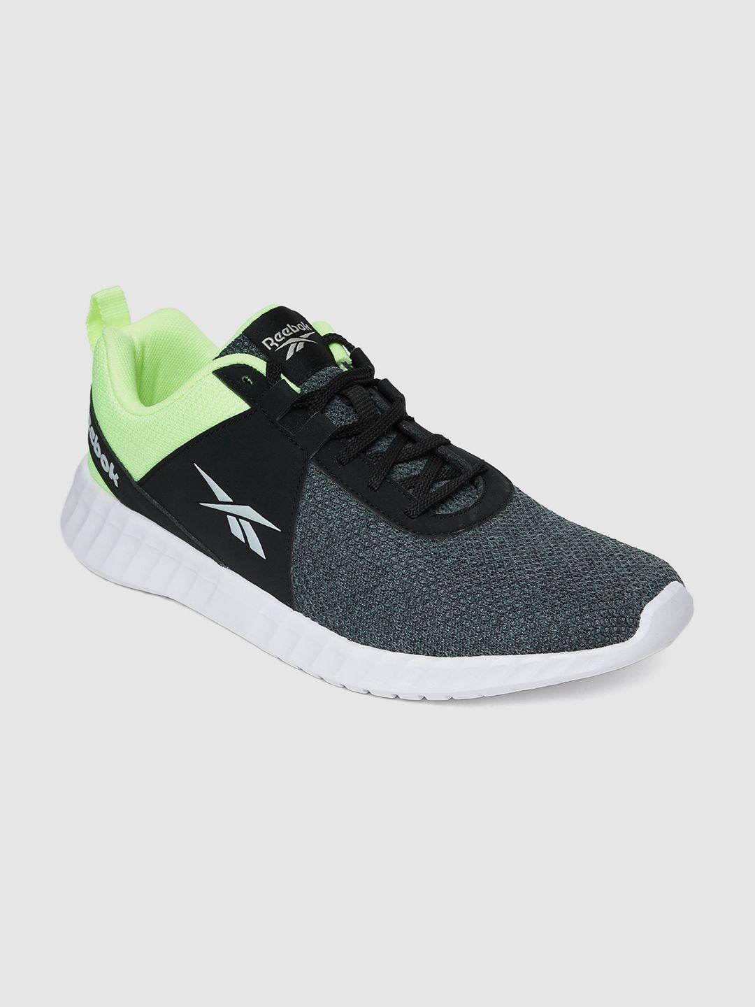 reebok men charcoal grey and fluorescent green speedstar lp running shoes
