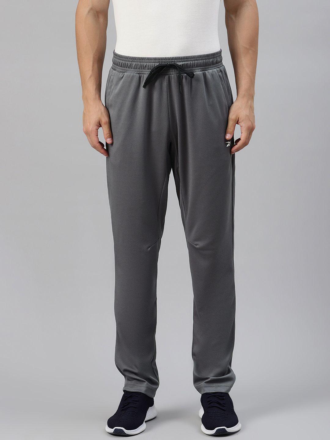 reebok men charcoal grey solid slim speedwick workout knit oh training or gym track pants