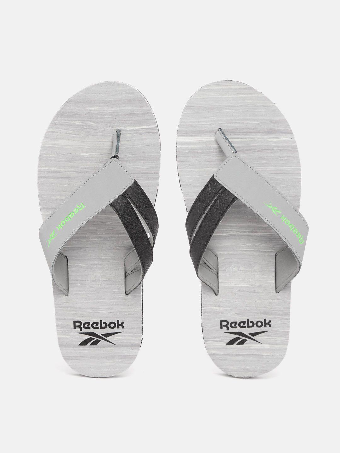 reebok men grey & black colourblocked thong flip-flops