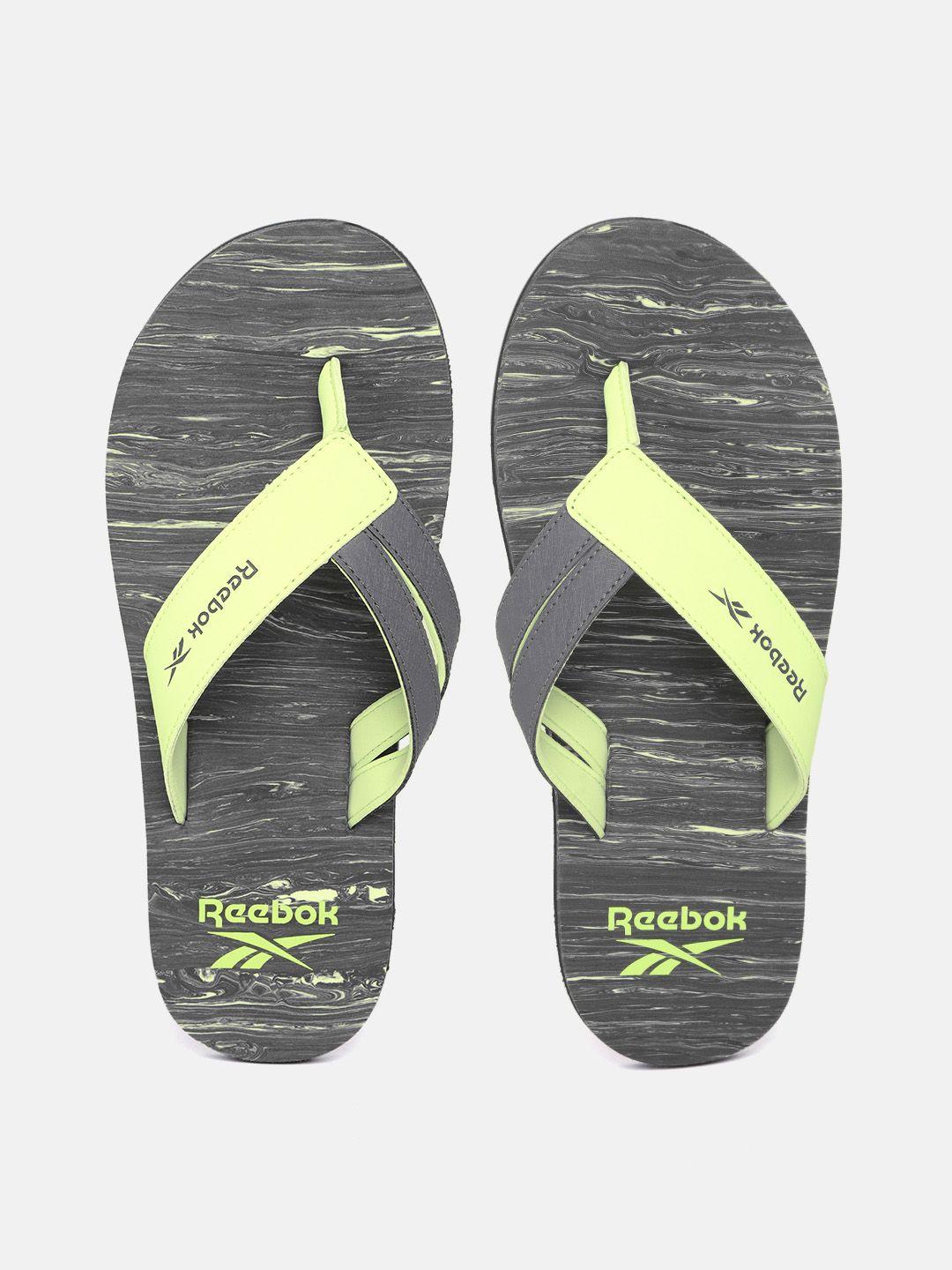 reebok men grey & green colourblocked thong flip-flops