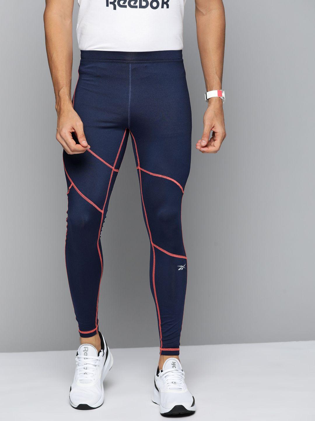 reebok men navy blue running speedwick tights