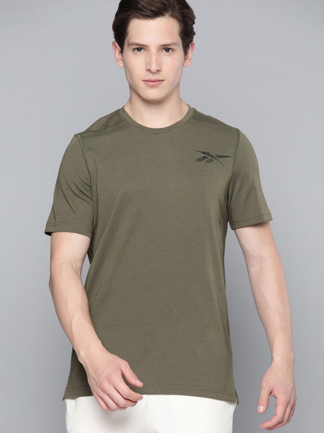 reebok men olive green  reecycled + speedwick graphic training t-shirt