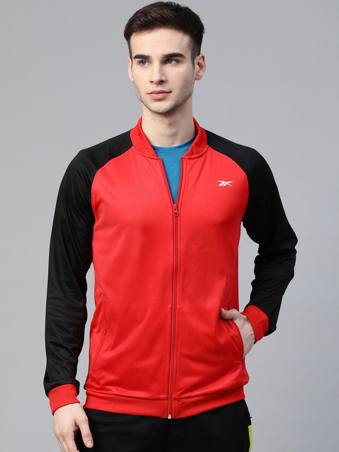 reebok men red printed training hustle rbk- speedwick track jacket