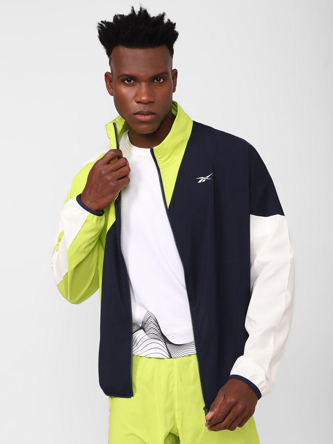 reebok men running woven wind colourblocked sporty jacket