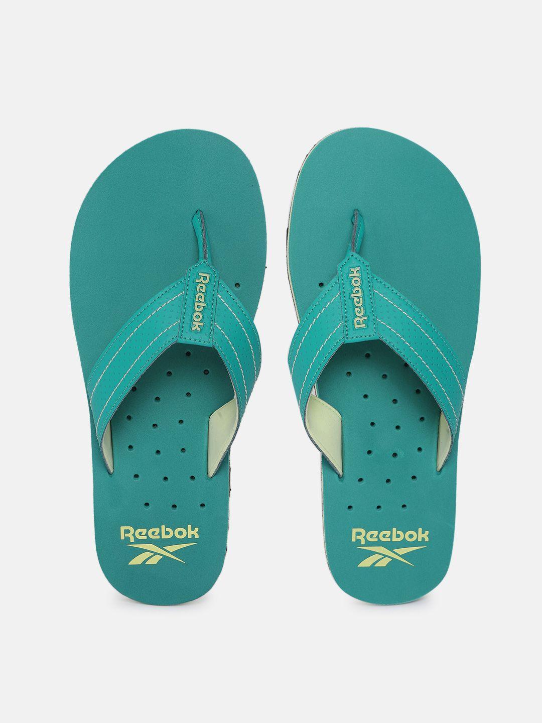 reebok men teal green robb pro textured thong flip-flops with thread-work