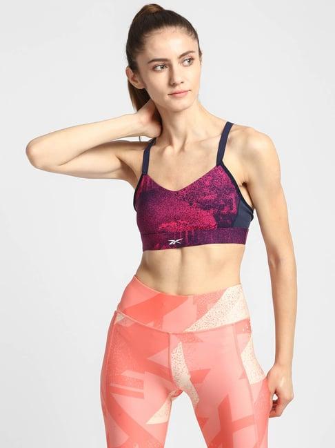 reebok navy & fuchsia lux strappy bra- perf aop