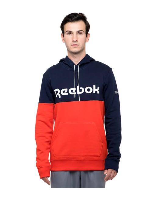 reebok navy & orange colour-block hooded sweatshirt