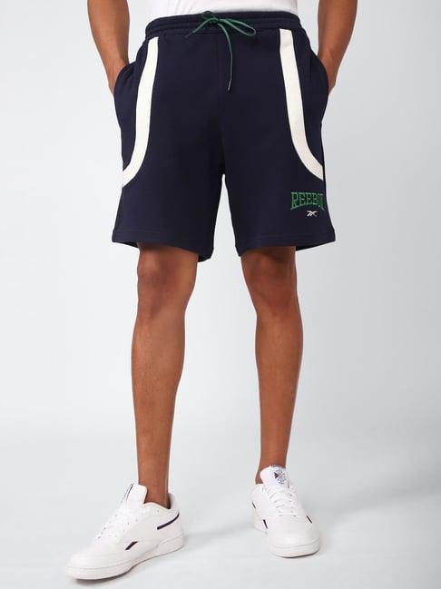 reebok navy cotton regular fit printed shorts